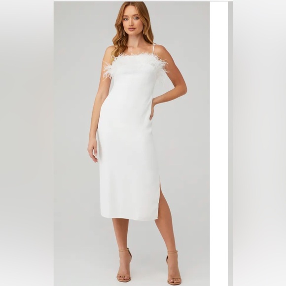 Elliatt Ivory Feather Trim MIDI Dress Size XS - Picture 3 of 14